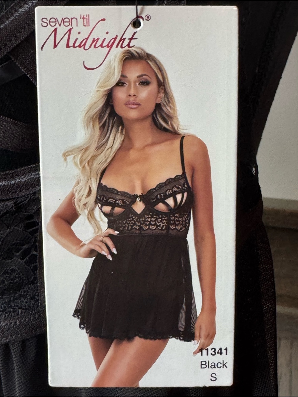 Seven 'til Midnight Black Lace Peekaboo Babydoll Chemise